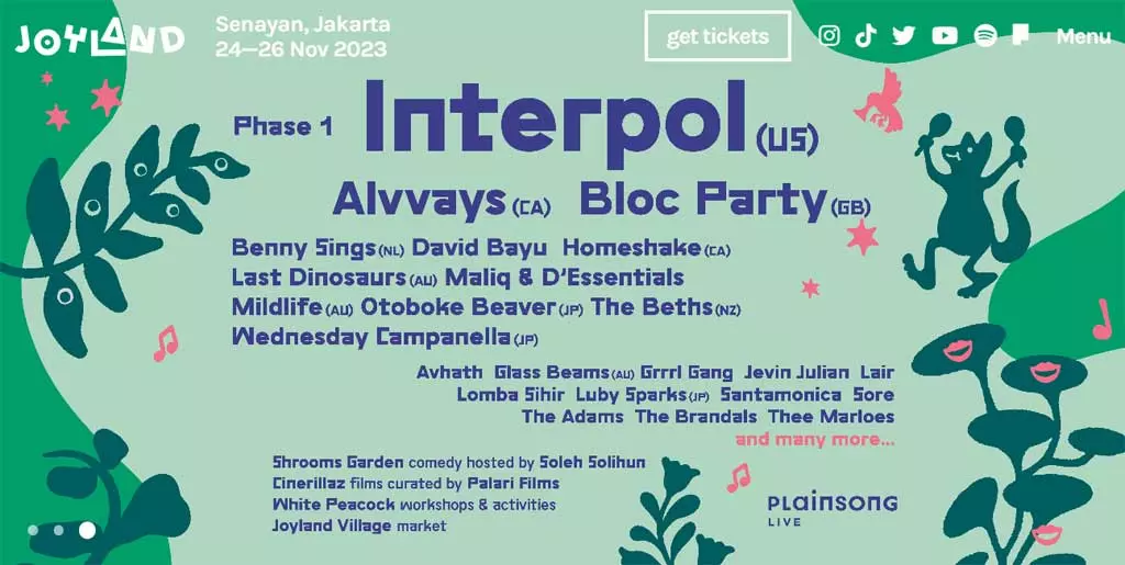 Line Up Joyland Jakarta 2023 Fase Pertama, Ada Interpol, Alvvays Sampai ...